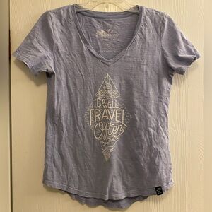 United By Blue Light Blue Graphic Tee “Eat well. Travel often.”
